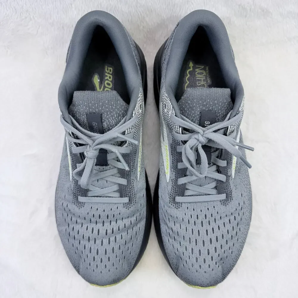 Brooks Ghost 16 Mens Running Shoes Primer Gray Lime Size 10 Neutral Cushion